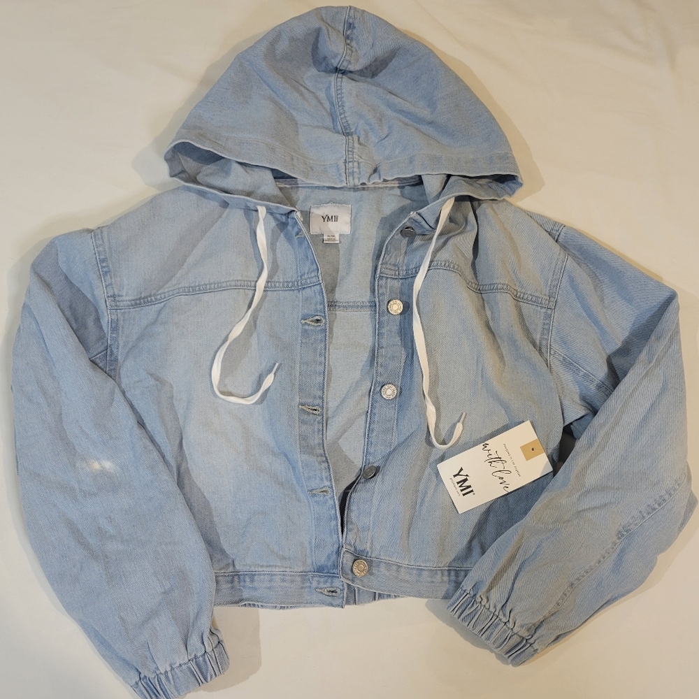 YMI Sky Blue Hooded Denim Jacket